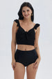 Traje de baño negro con top de vuelos y textura para mujer