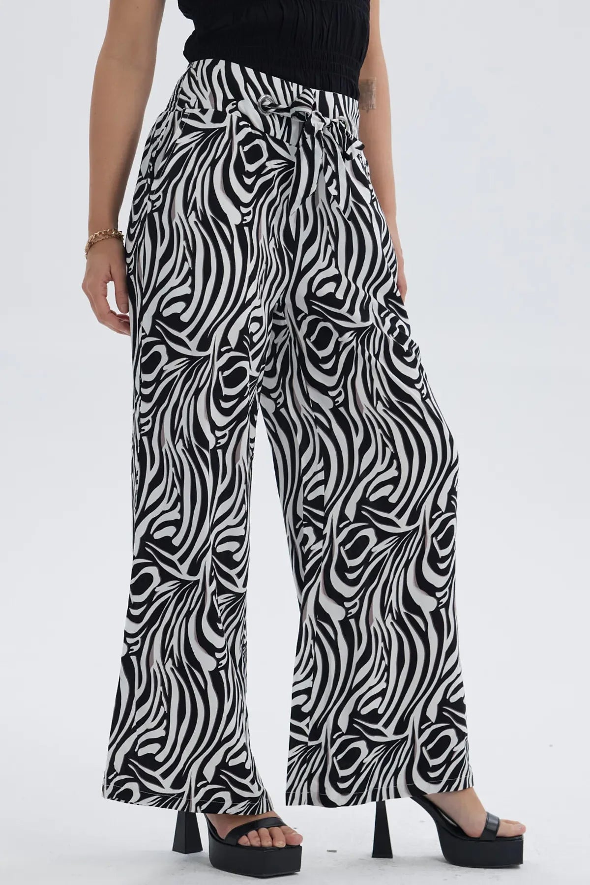 Pantalón Mujer Lazo Con Argolla Negro / Blanco