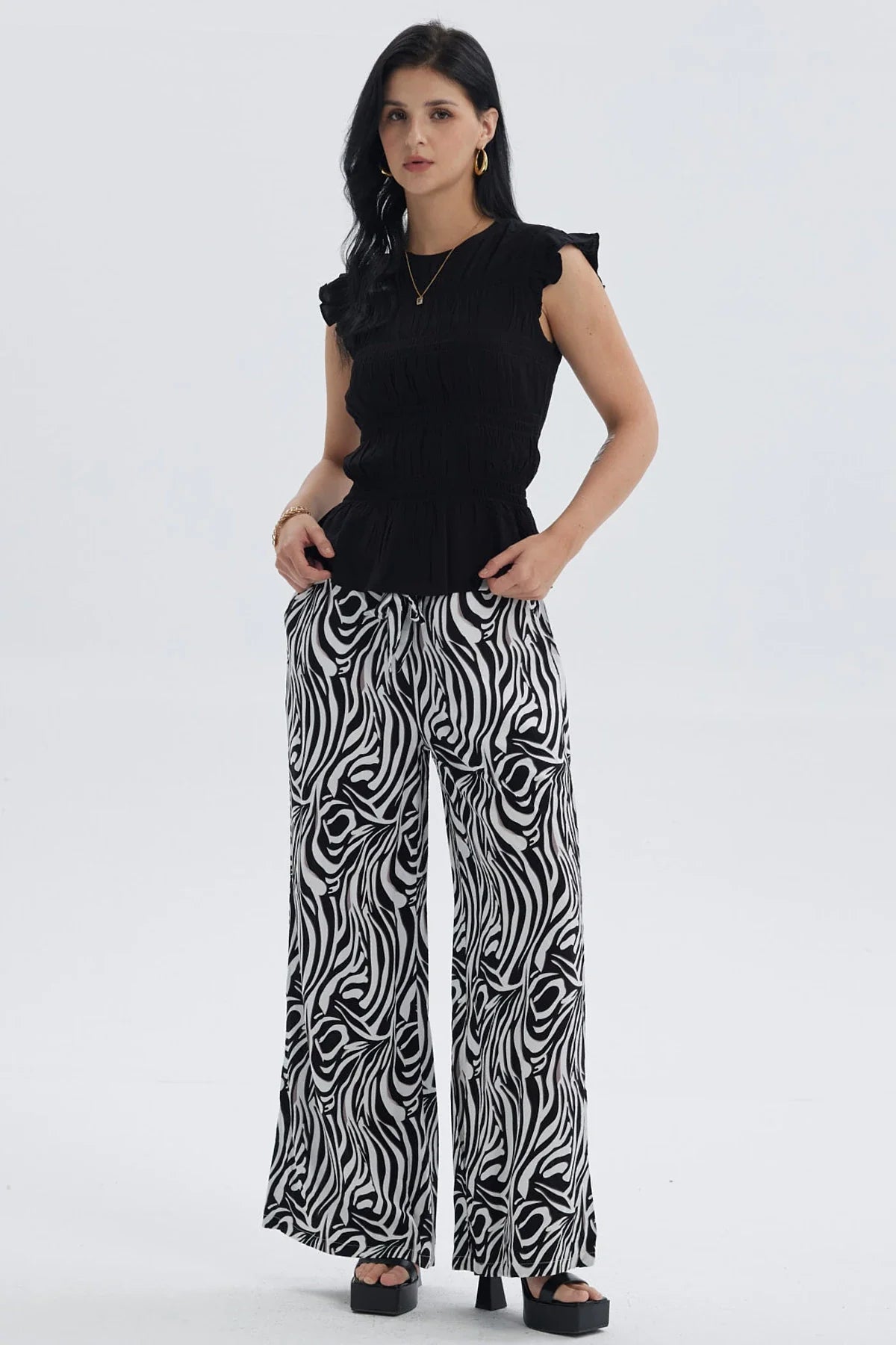 Pantalón Mujer Lazo Con Argolla Negro / Blanco