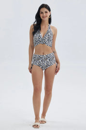 Traje de baño mujer calzón tiro alto blanco negro con estampado animal print