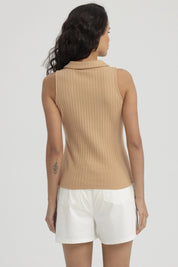 Polera Mujer Rib Medio Cierre Camel