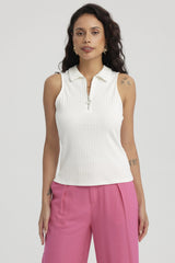Polera Mujer Rib Medio Cierre Crudo