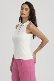 Polera Mujer Rib Medio Cierre Crudo