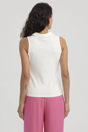 Polera Mujer Rib Medio Cierre Crudo