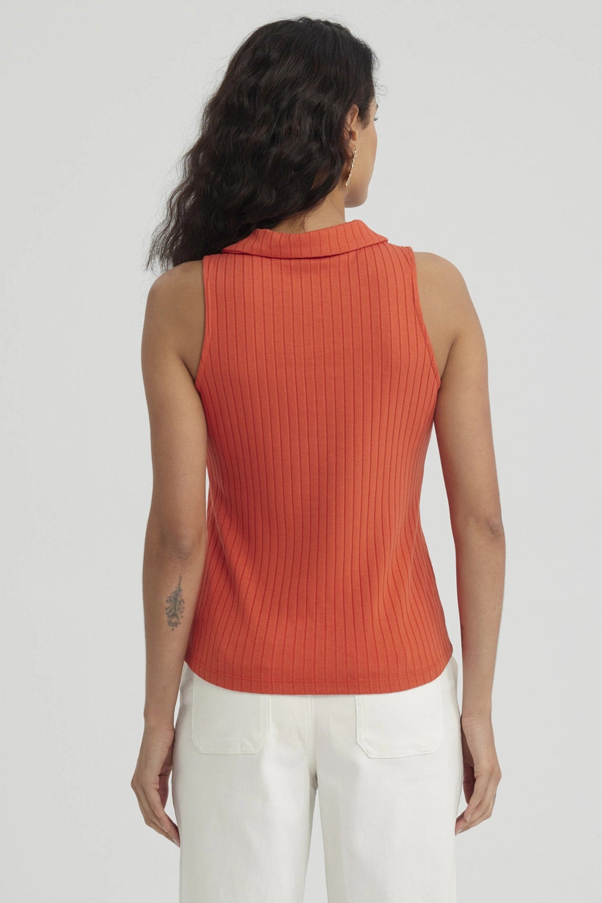 Polera Mujer Rib Medio Cierre Naranjo Oscuro