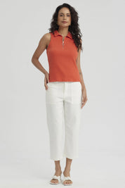 Polera Mujer Rib Medio Cierre Naranjo Oscuro