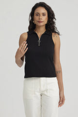 Polera Mujer Rib Medio Cierre Negro