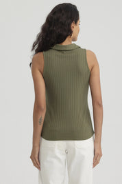 Polera Mujer Rib Medio Cierre Verde Musgo