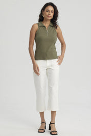 Polera Mujer Rib Medio Cierre Verde Musgo