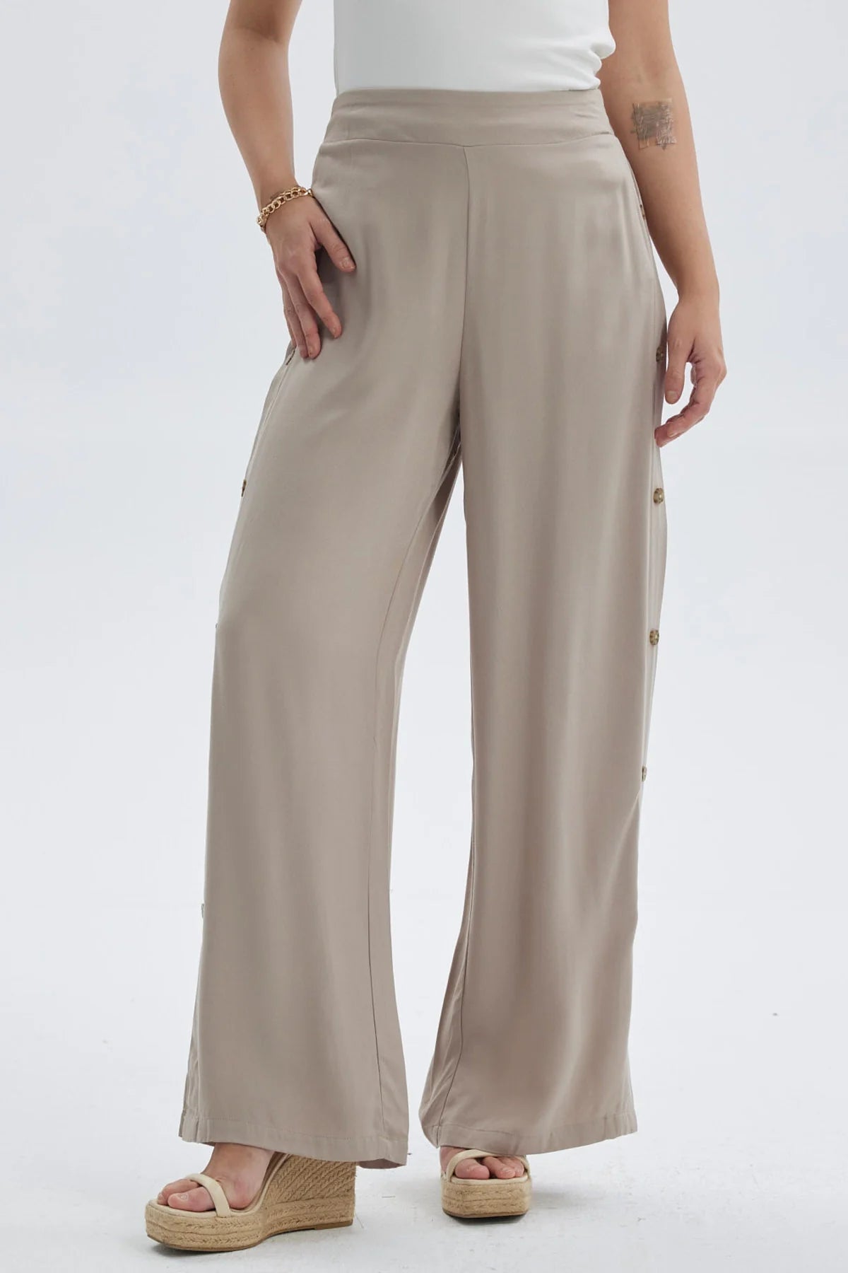 Pantalón Mujer Palazzo Botones Costado Naranjo Oscuro