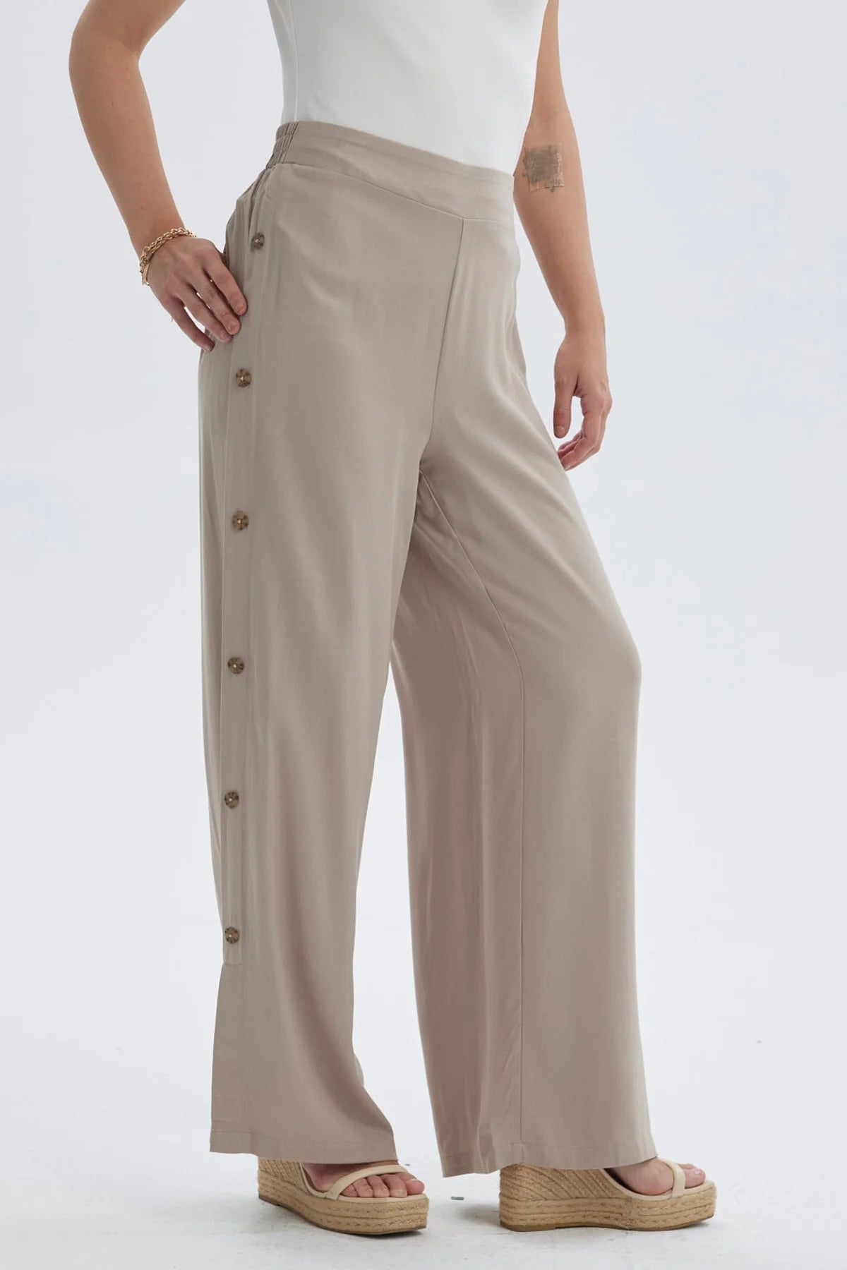 Pantalón Mujer Palazzo Botones Costado Naranjo Oscuro