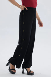 Pantalón Mujer Palazzo Botones Costado Negro