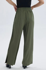 Pantalón Mujer Palazzo Botones Costado Verde Musgo