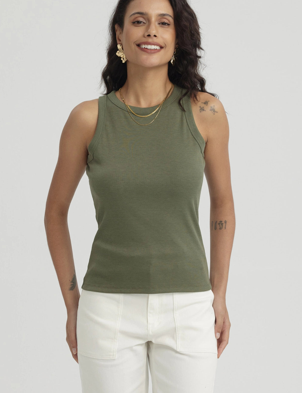 Polera Mujer Rib Grueso Verde Musgo