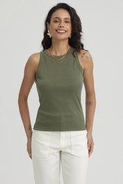 Polera Mujer Rib Grueso Verde Musgo