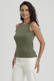 Polera Mujer Rib Grueso Verde Musgo