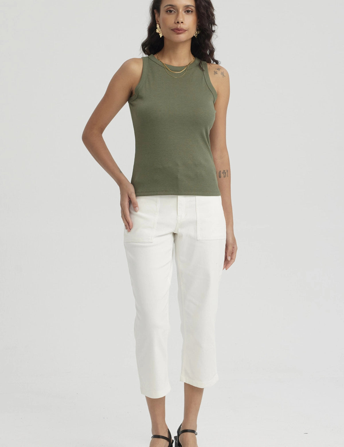 Polera Mujer Rib Grueso Verde Musgo