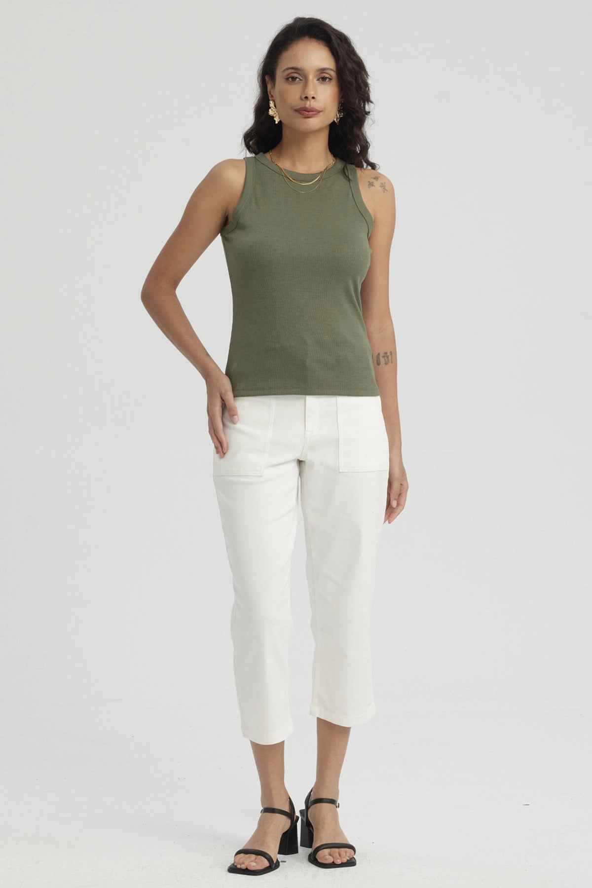 Polera Mujer Rib Grueso Verde Musgo