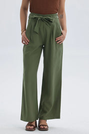 Pantalón Mujer Sastrero Con Cinturón Verde Musgo