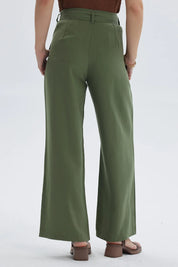 Pantalón Mujer Sastrero Con Cinturón Verde Musgo
