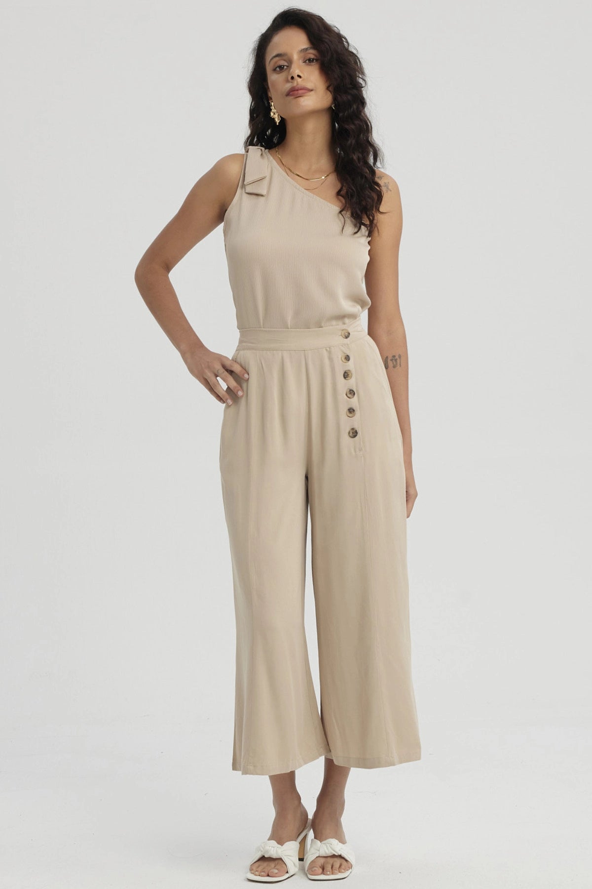 Pescador Mujer Botones Costados Crudo