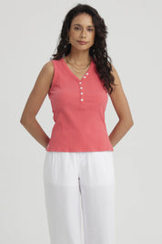 Polera Mujer Botones Pata Lisa Coral