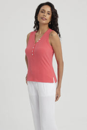 Polera Mujer Botones Pata Lisa Coral