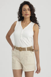 Polera Mujer Botones Pata Lisa Crudo