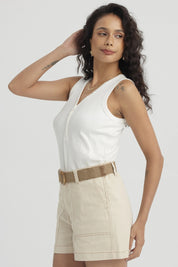 Polera Mujer Botones Pata Lisa Crudo