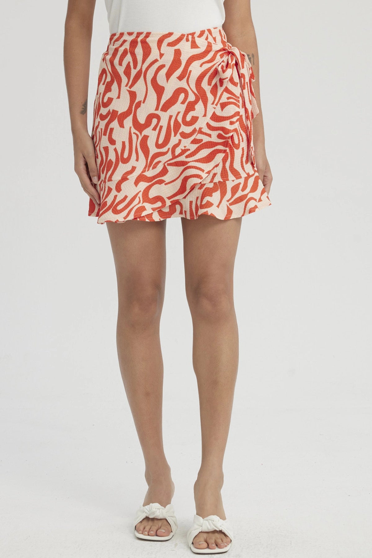 Falda Mujer Cruzada Costado Con Lazo Naranjo