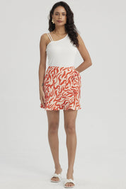 Falda Mujer Cruzada Costado Con Lazo Naranjo