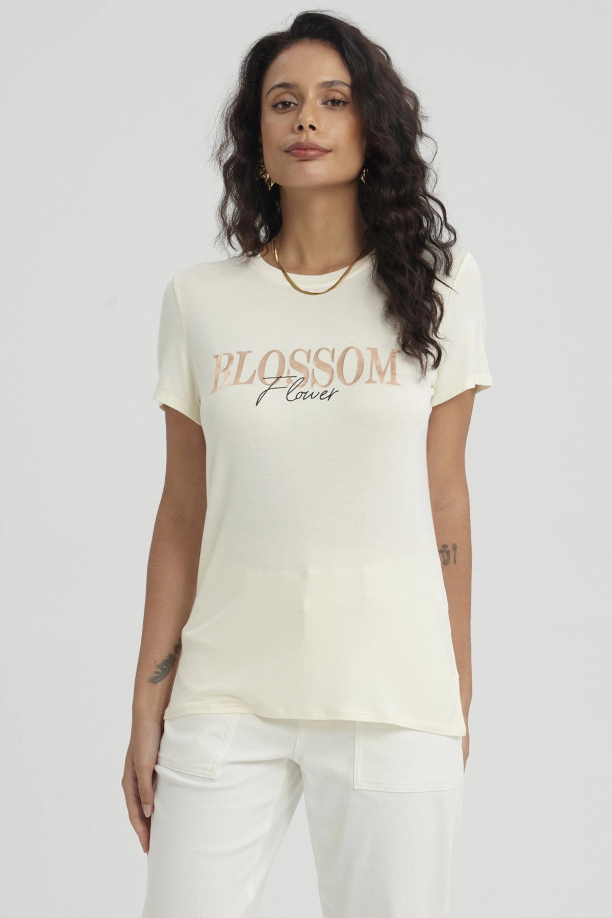 Polera Mujer Estampado Crema