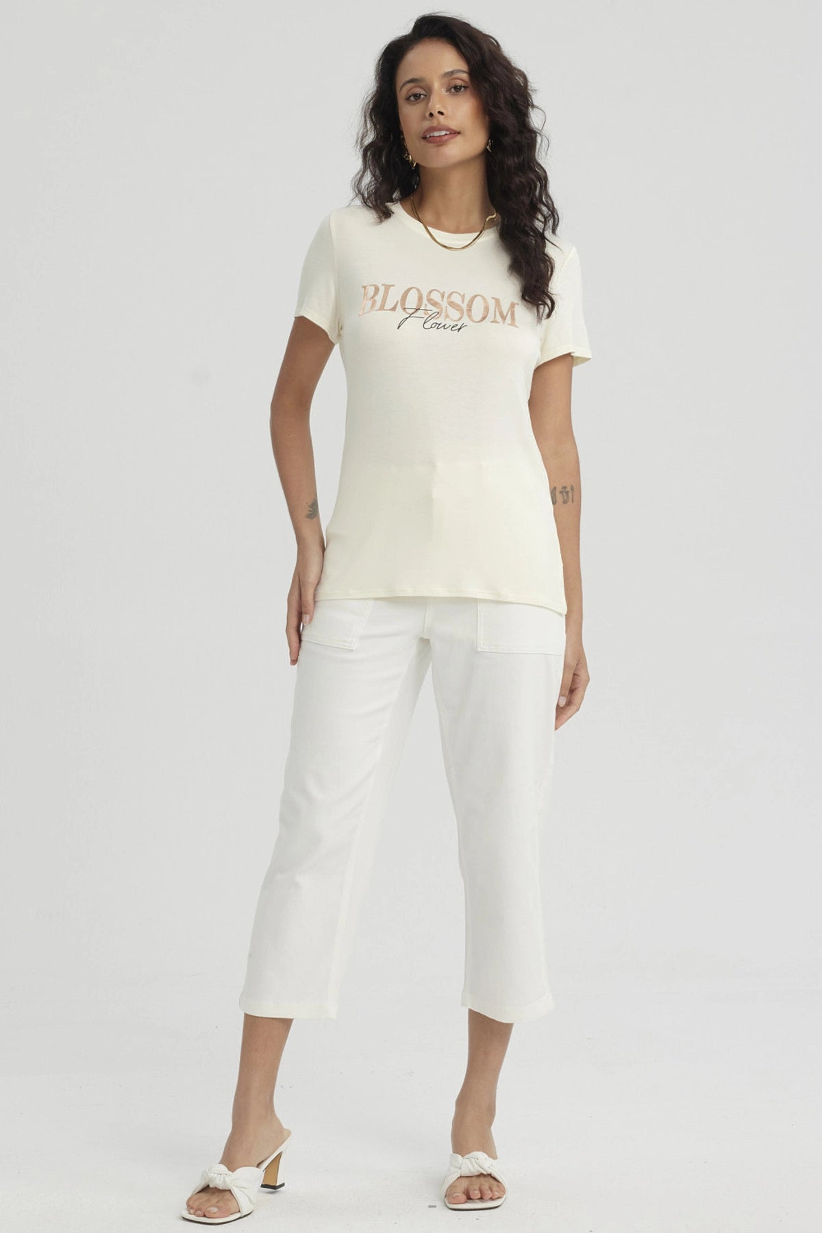 Polera Mujer Estampado Crema