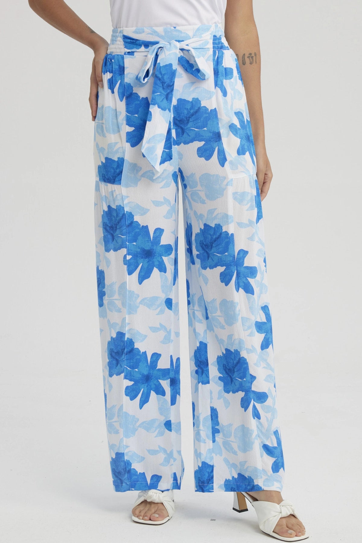 Pantalón Mujer Palazzo Pretina Elástica Azulino