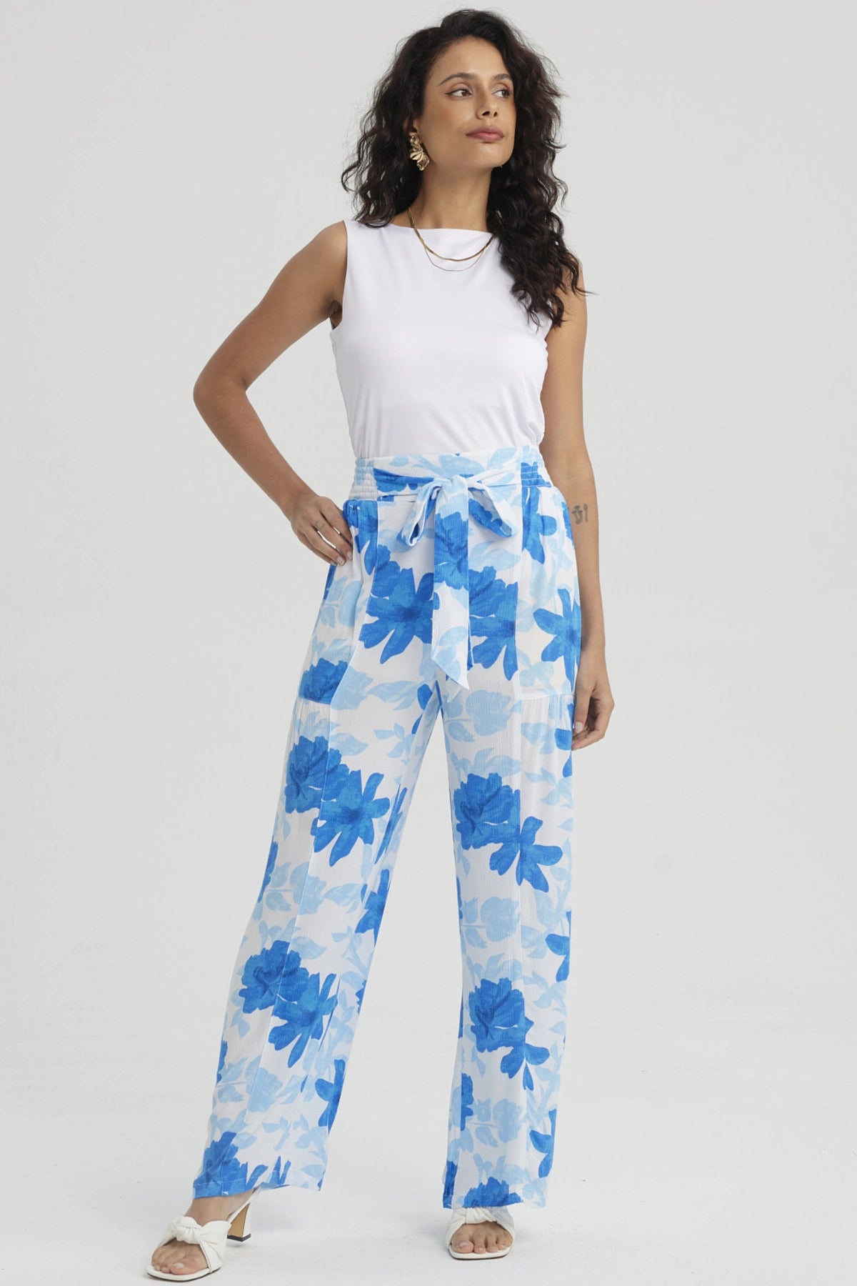 Pantalón Mujer Palazzo Pretina Elástica Azulino