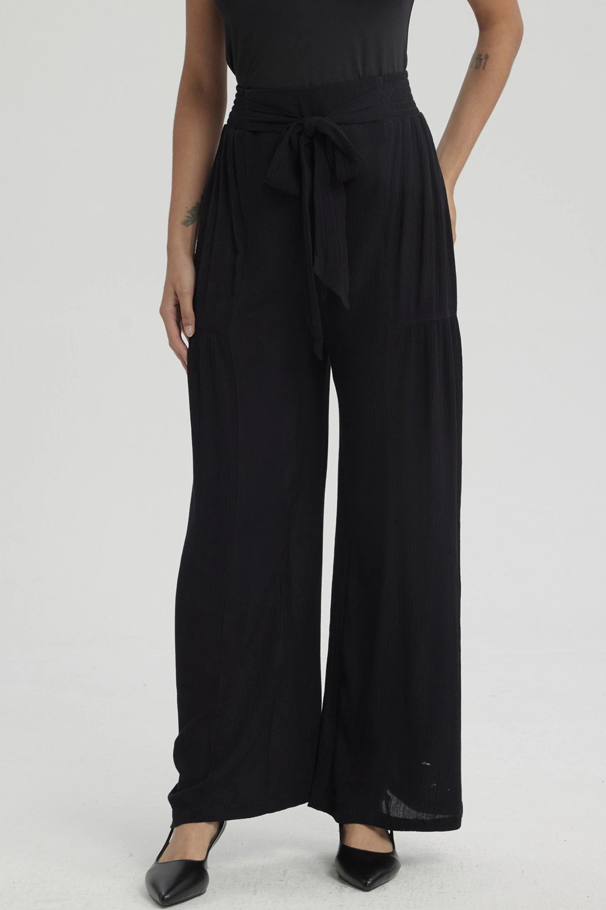 Pantalón Mujer Palazzo Pretina Elástica Negro