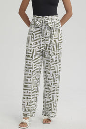 Pantalón Mujer Palazzo Pretina Elástica Verde Musgo