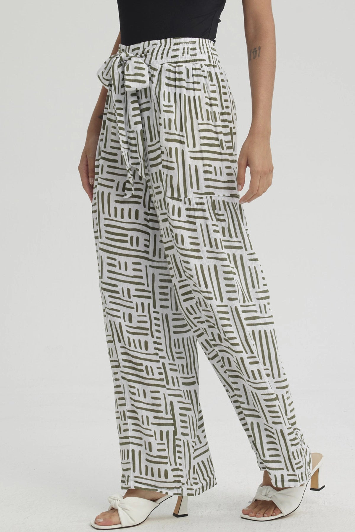 Pantalón Mujer Palazzo Pretina Elástica Verde Musgo