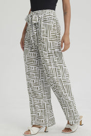 Pantalón Mujer Palazzo Pretina Elástica Verde Musgo