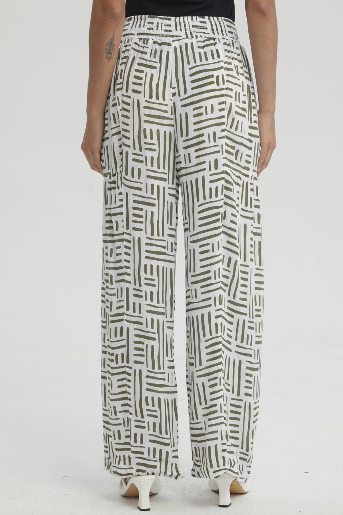 Pantalón Mujer Palazzo Pretina Elástica Verde Musgo