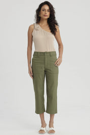 Pescador Mujer Gabardina Bolsillo Cargo Verde Musgo