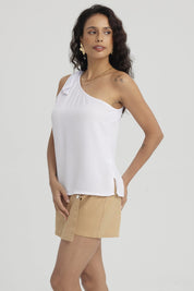 Blusa Mujer Hombro Asimétrico Blanco