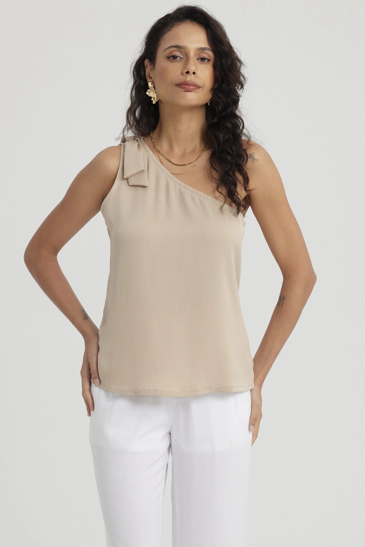 Blusa Mujer Hombro Asimétrico Naranjo