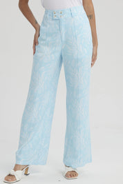 Pantalón Mujer Palazzo Pretina Ancha Aqua