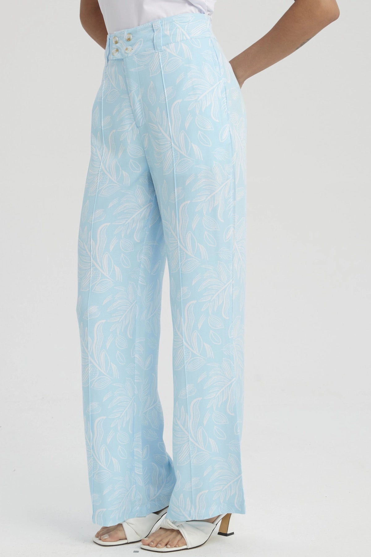 Pantalón Mujer Palazzo Pretina Ancha Aqua