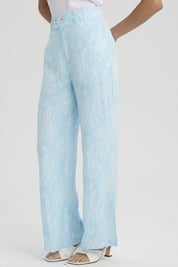Pantalón Mujer Palazzo Pretina Ancha Aqua