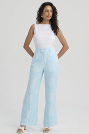 Pantalón Mujer Palazzo Pretina Ancha Aqua
