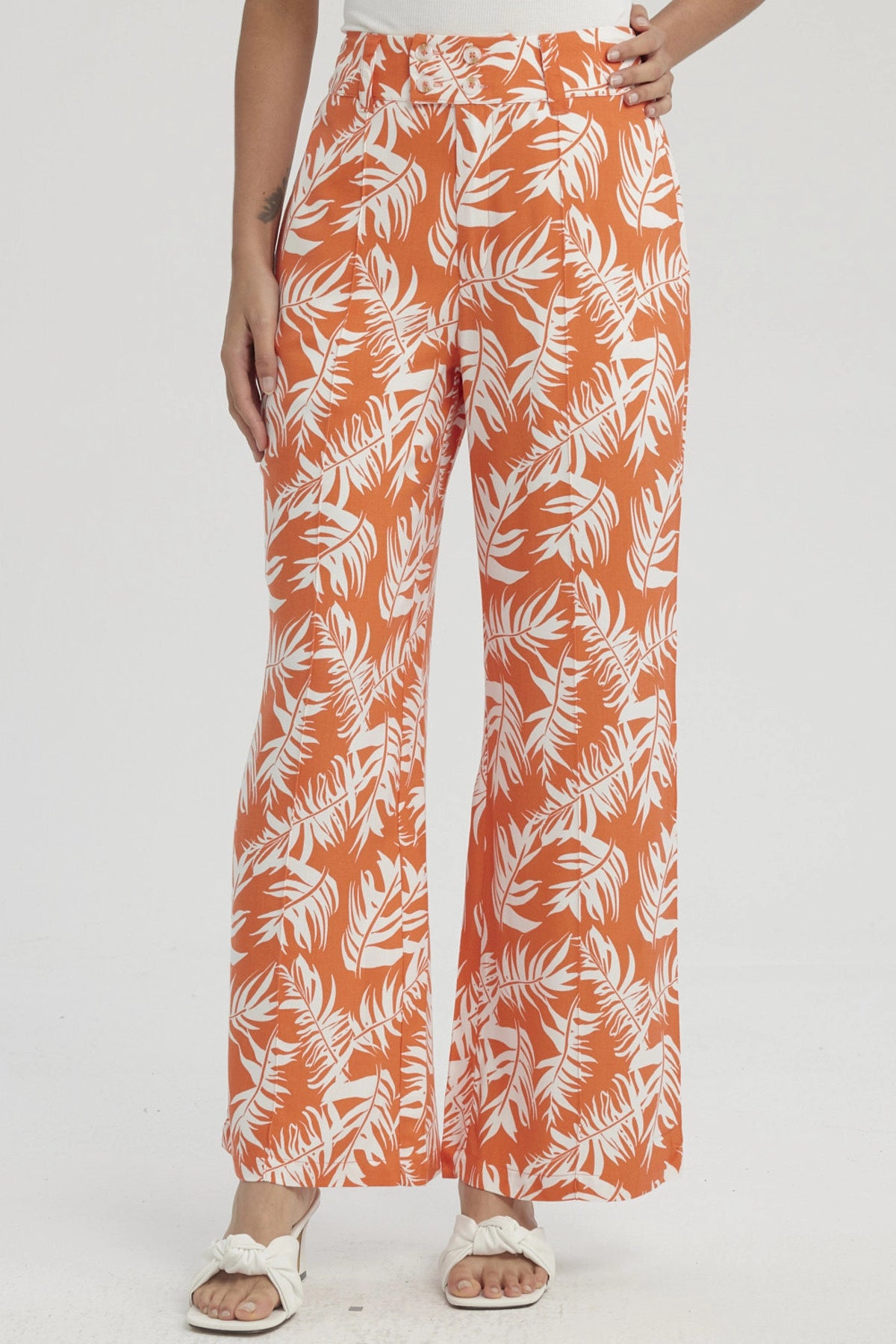 Pantalón Mujer Palazzo Pretina Ancha Naranjo