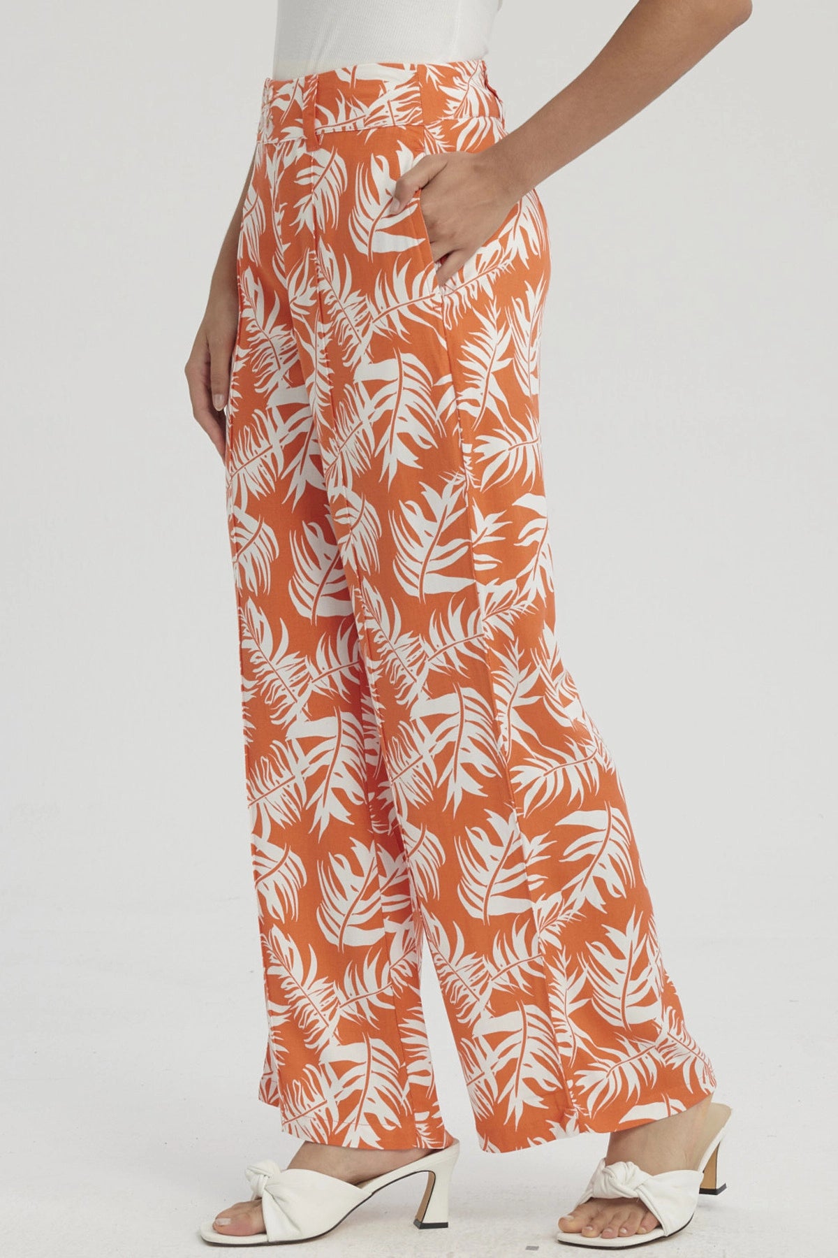 Pantalón Mujer Palazzo Pretina Ancha Naranjo