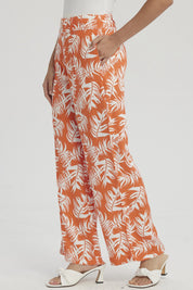 Pantalón Mujer Palazzo Pretina Ancha Naranjo